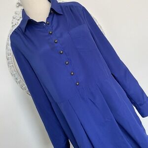 Soft Surroundings Womens Blue Tunic Top Button Up Shirt Peplum Roll Tab Long M